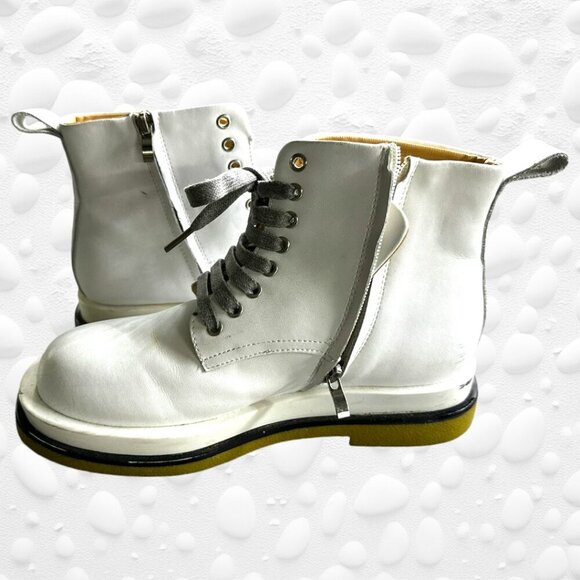 White Faux Leather Boots Size 8 - Picture 5 of 9